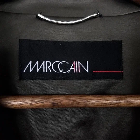 Marc Cain Olive Green Satin Trench Jacket Zip Front Luxury Designer Size 2
